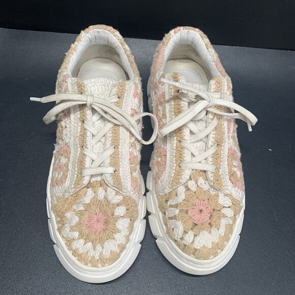 Free People Crochet Platform Sneakers Women's Size 40 US 9 Cream Beige Pink - Picture 4 of 14